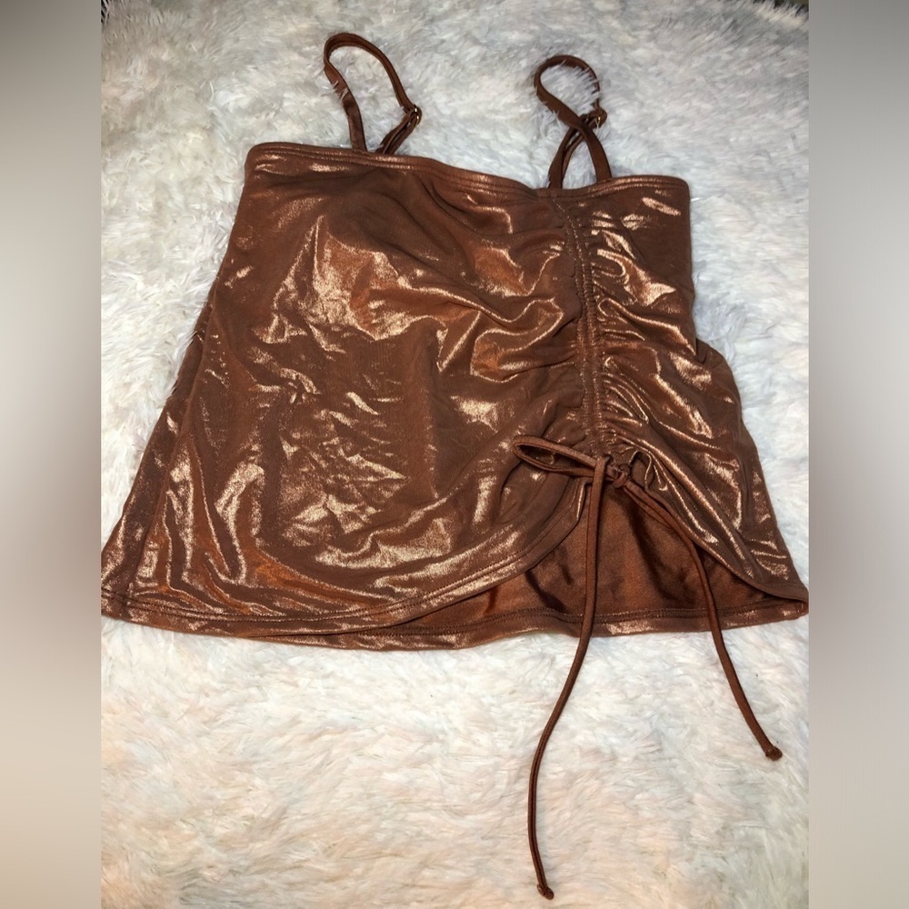 VENUS Shimmering Bronze Metallic Ruched Bikini Top size 6 - Picture 2 of 12